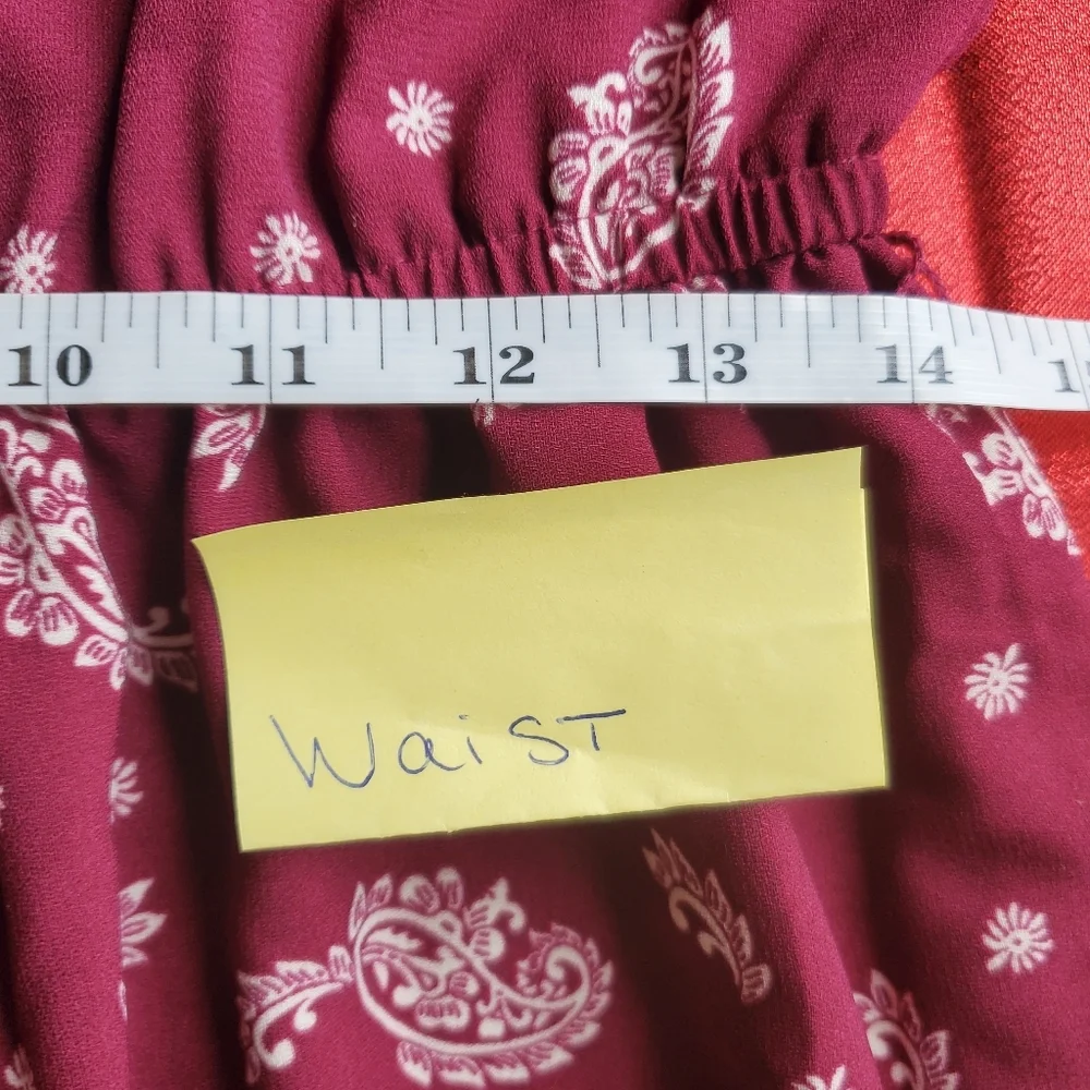 𝅺Lauren Conrad LC medium burgundy cream paisley print midi dress - Picture 10 of 12